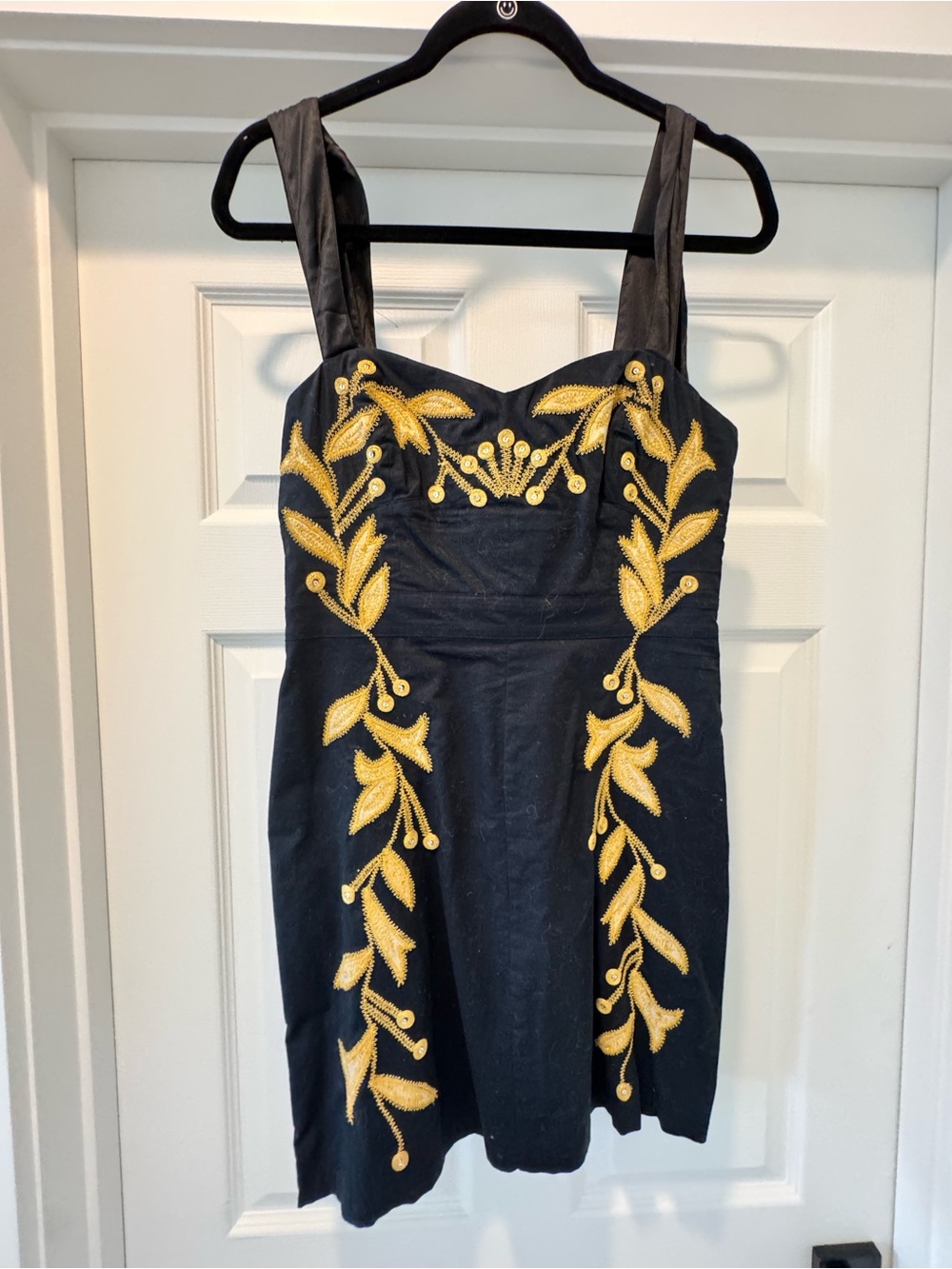 Free People Black Mini Dress with Gold Leaf Embroidery